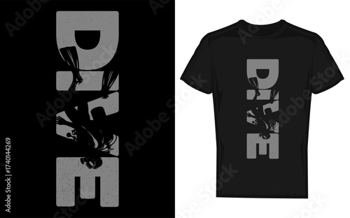 Scuba diving silhouette design featuring underwater exploration and marine life ideal for apparel and accessories