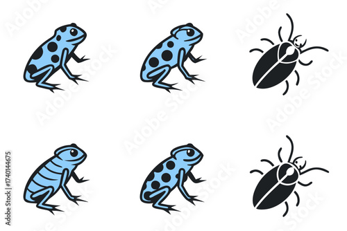 Minimalist blue poison dart frog icon set