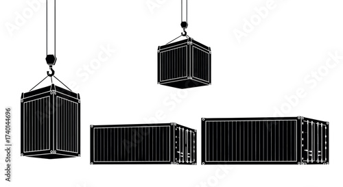 Shipping Containers Being Lifted by Cranes and Lying on White Background cargo container freight container