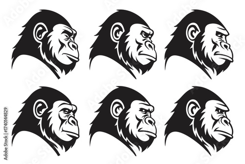 Bold minimalist gorilla face icon set in black and yellow