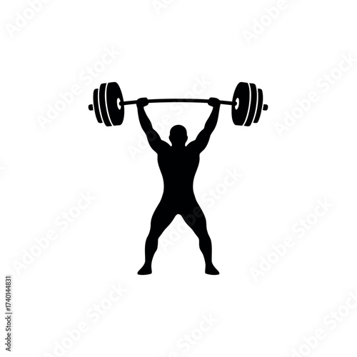 Silhouette of a weightlifter lifting a barbell overhead on a white background weightlifting