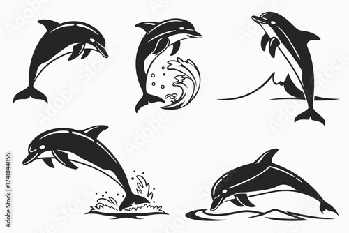 Minimalist bottlenose dolphin icon set