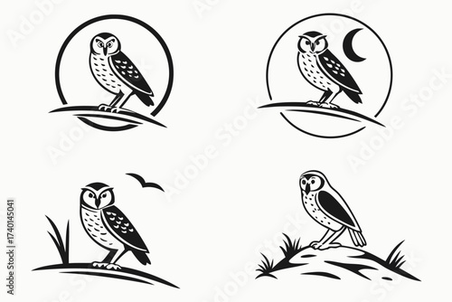 Minimalist burrowing owl icon set for design projects