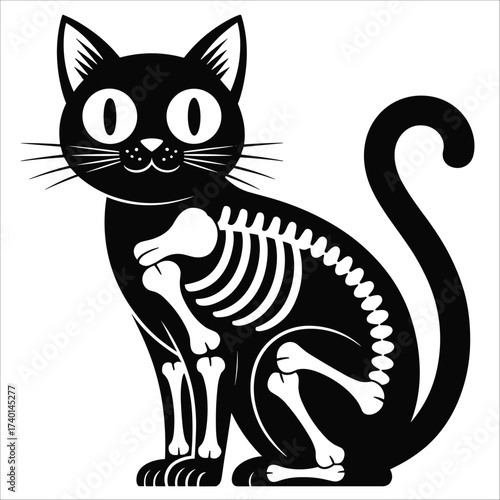 Spooky skeleton cat halloween design with large eyes and curious pose