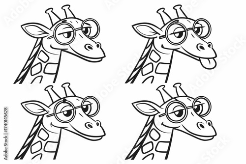 Cute cartoon giraffe wearing glasses icon set