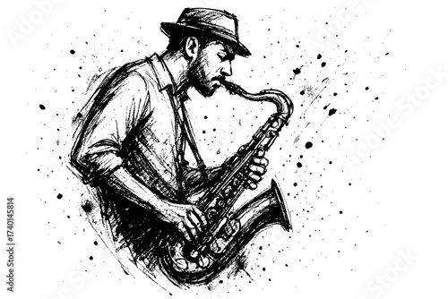 Saxophonist playing on saxophone instrument
