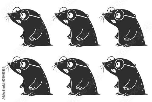 Cute cartoon mole wearing glasses in a vibrant icon set