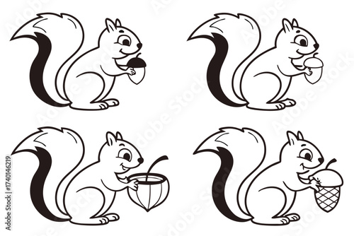 Cute cartoon squirrel holding an acorn icon