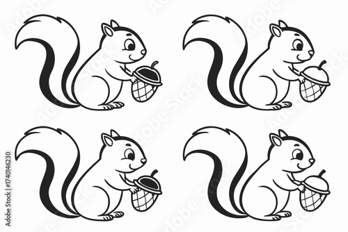 Cute cartoon squirrel holding an acorn icon