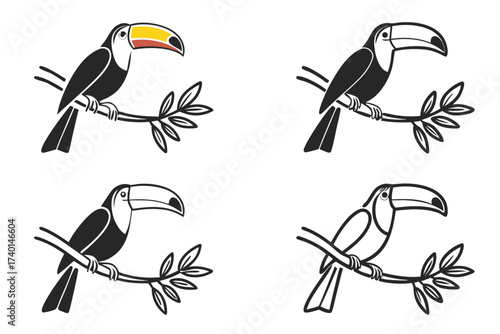 Minimalist colorful toucan icon set