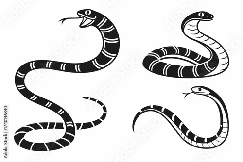 Minimalist coral snake icon set with eight unique designs