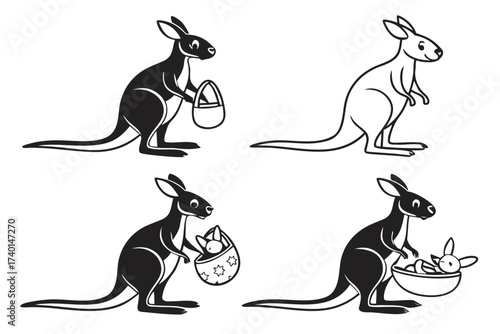 Cute baby kangaroo minimalist icon set