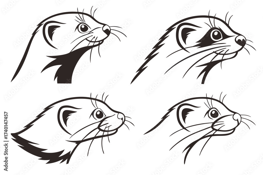 Fototapeta premium Cute ferret face minimalist icon set