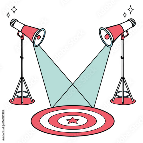 Vintage Studio Spotlights Illustration on Yellow Background