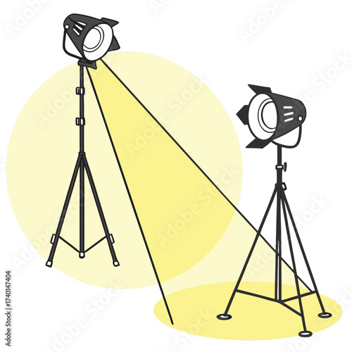 Vintage Studio Spotlights Illustration on Yellow Background