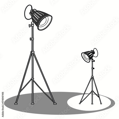 Vintage Studio Spotlights Illustration on Yellow Background