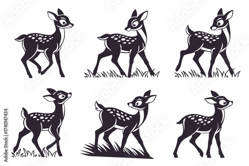 Cute fawn minimalist icon set for design projects