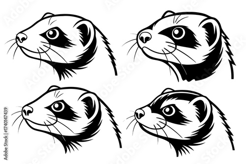 Cute ferret face minimalist icon set