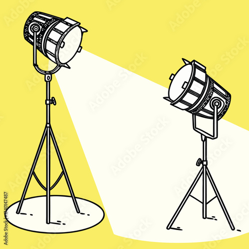 Vintage Studio Spotlights Illustration on Yellow Background