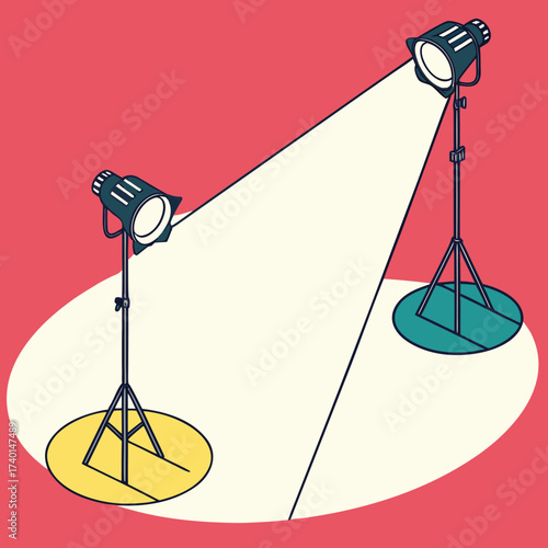 Vintage Studio Spotlights Illustration on Yellow Background