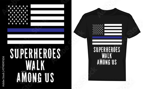 Patriotic silhouette of superheroes standing together honoring police officers and displaying the usa flag symbolizing unity and support for law enforcement in america