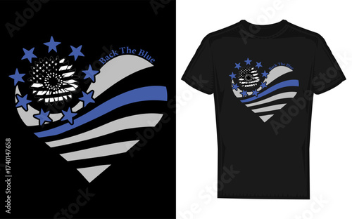 Thin blue line sunflower heart silhouette for police support and law enforcement appreciation celebrating bravery and dedication