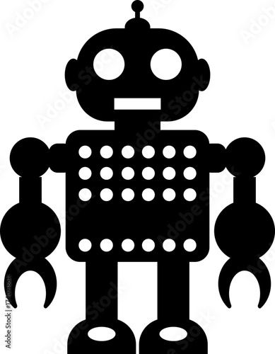 Retro robot icon in flat style vector of vintage androids, droids, bots, cyborgs, mechanical machines and humanoid robots.