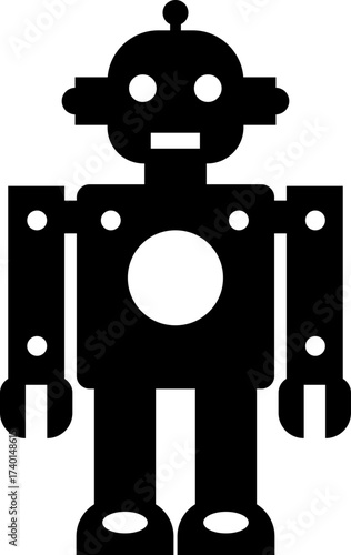 Retro robot icon in flat style vector of vintage androids, droids, bots, cyborgs, mechanical machines and humanoid robots.