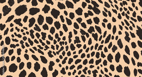 A seamless, repeating leopard print pattern with irregular black spots on a light brown background, creating a classic animal fur texture.