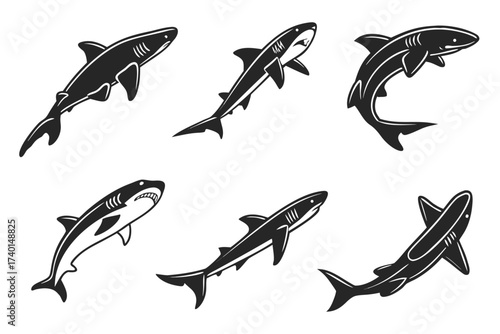 Minimalist dogfish shark icon set with multiple color options