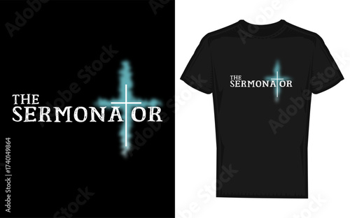 Christian pastor appreciation gift silhouette of a cross with a fun sermonator theme isolated on transparent background