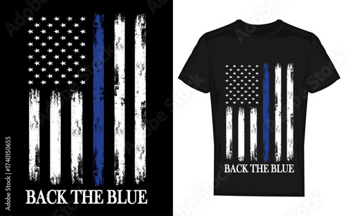 Thin blue line american flag silhouette back the blue police support design isolated on transparent background