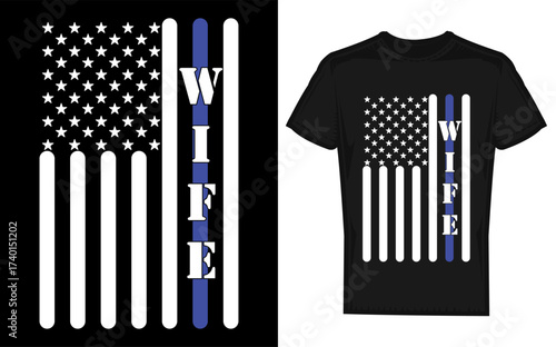 Vintage thin blue line american flag silhouette for police wife support isolated on transparent background