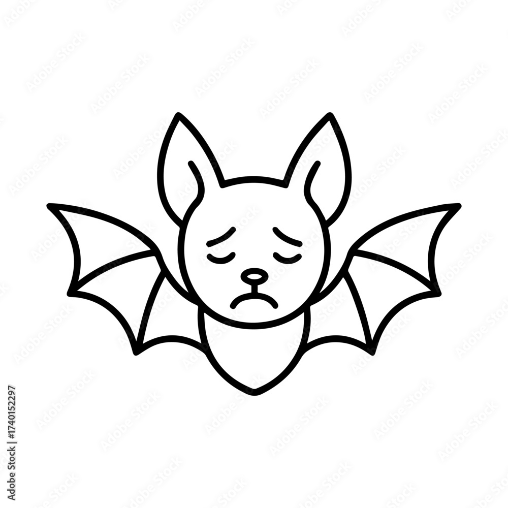 Obraz premium outline sad bat on a white background Vector line icon animal character emotion, including joy and sadness