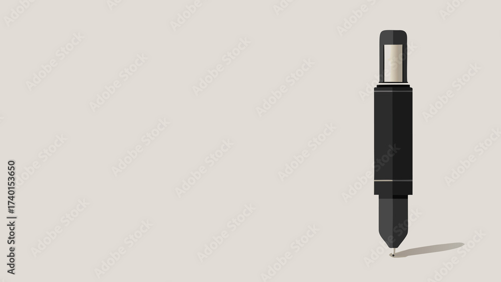 Fototapeta premium An elegant flat design illustration of a writing pen, depicted against a neutral light background. Suitable for graphic design, blogs, and materials related to education, business, or creativity