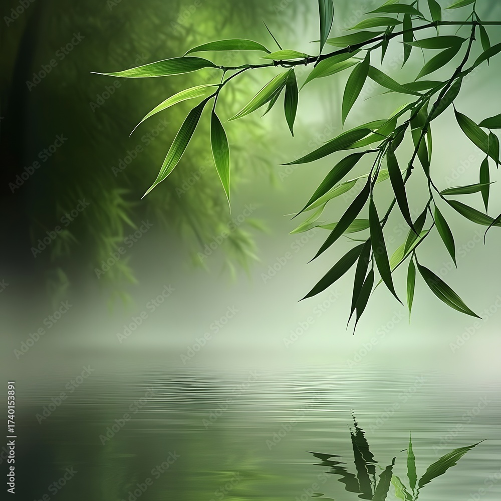 Obraz premium Serene Bamboo Branches Reflecting on Calm Water