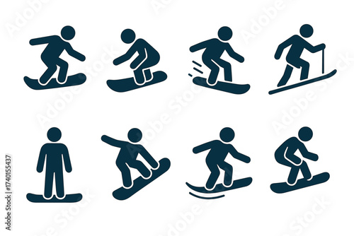 Snowboarding and skiing icon set. Vector pictograms of winter sports