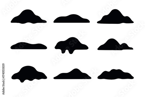 Abstract liquid and dripping shapes icon set. Vector black symbols of melting or slime