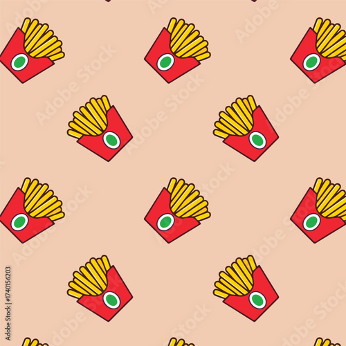 Seamless Pattern of french Fries on isolated beige