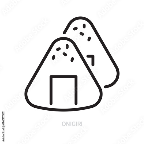 Onigiri line icon. Japanese rice ball symbol. Food concept. Isolated on a white background. Editable stroke. Flat design. Vector illustration.