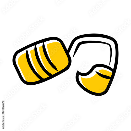 Ear protection cup illustration in yellow and black minimalist style  