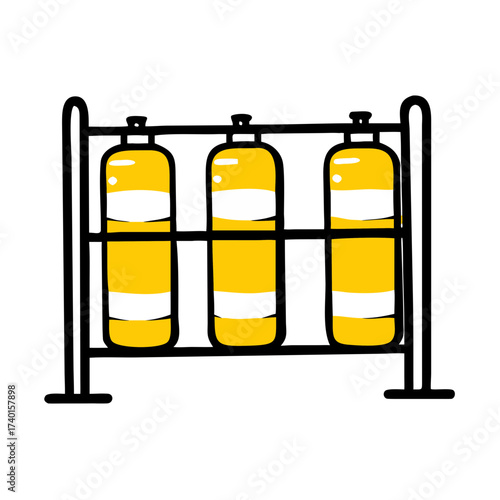 Gas cylinder rack with three yellow gas cylinders for storage  