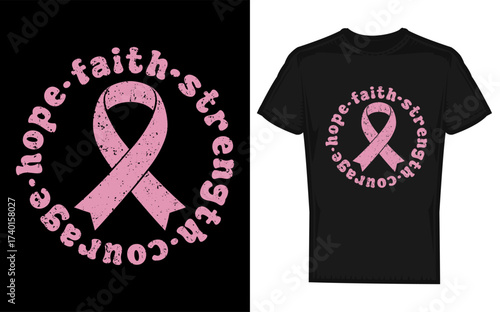 Empowering women with a pink ribbon silhouette symbolizing hope and faith for breast cancer awareness during the fall season perfect for short sleeve tops and gifts