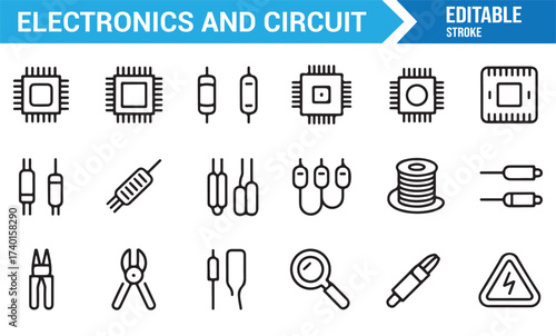 Digital component outline vector set for hardware, gadget, and engineering use