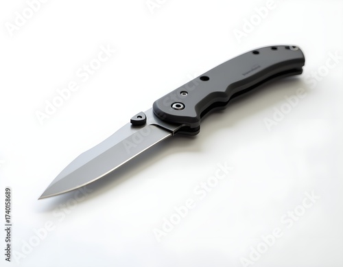 Metallic Pocket Knife with Folded Handle on White Background