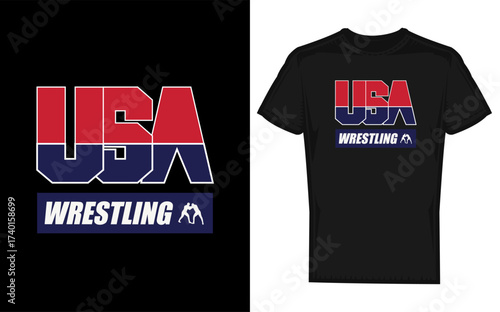 Dynamic usa wrestling team silhouette design for 2026 competition featuring athletic figures and bold typography