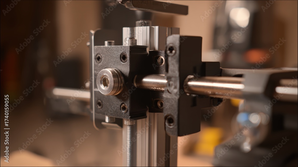 Fototapeta premium Close up view of mechanical components in a workshop environment