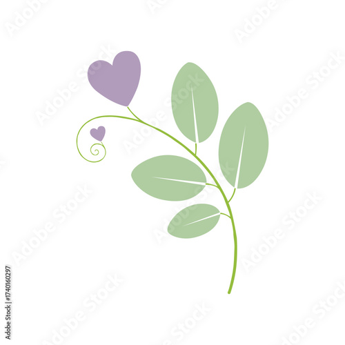 Vector illustration of vector art of purple heart on a plant stem with leaves