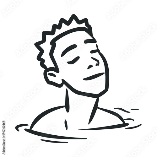 Young african male enjoying relaxed swim with peaceful expression