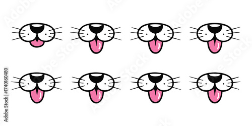 minimalist cat expression vectors tongue out whiskers heart nose sticker style editable ai eps png jpeg